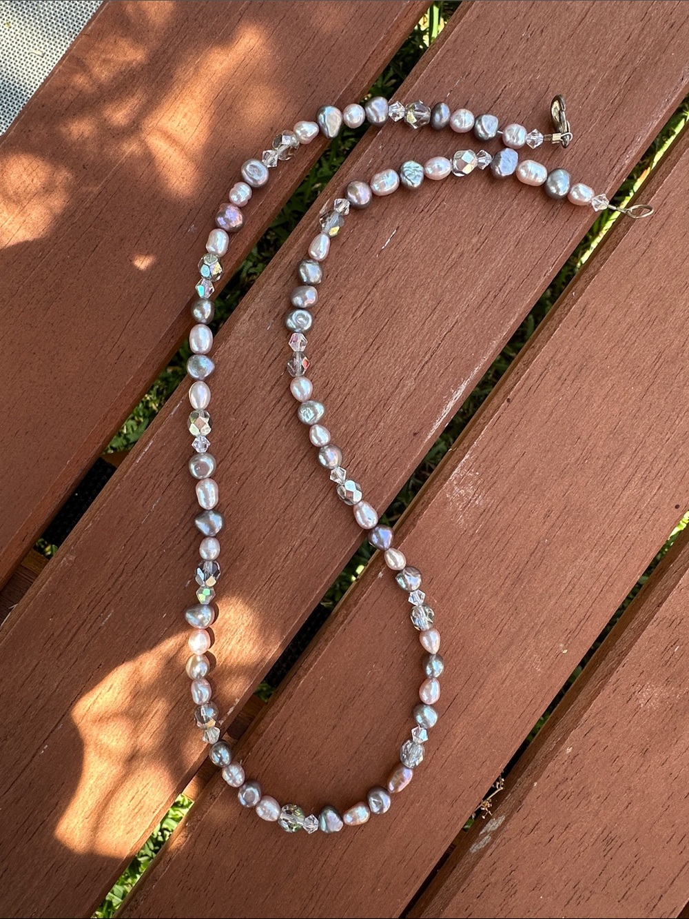 Iridescent Pearl and Crystal Strand Necklace - Iridescent White